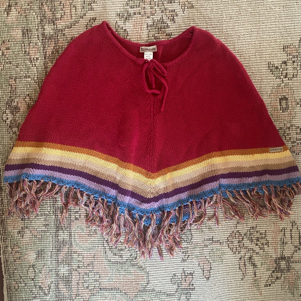 Colorful Knit Poncho with Fringe